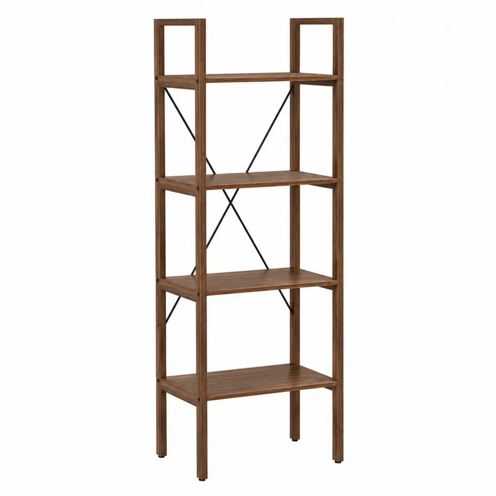 Libreria a 4 Ripiani in Legno e Metallo Marrone 60x30x148 cm