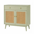 Credenza buffet legno verde con ante in rattan 100x40x90 cm