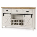 Credenza in Legno di Pino con Top in Rovere e Ante Scorrevoli, Bianco