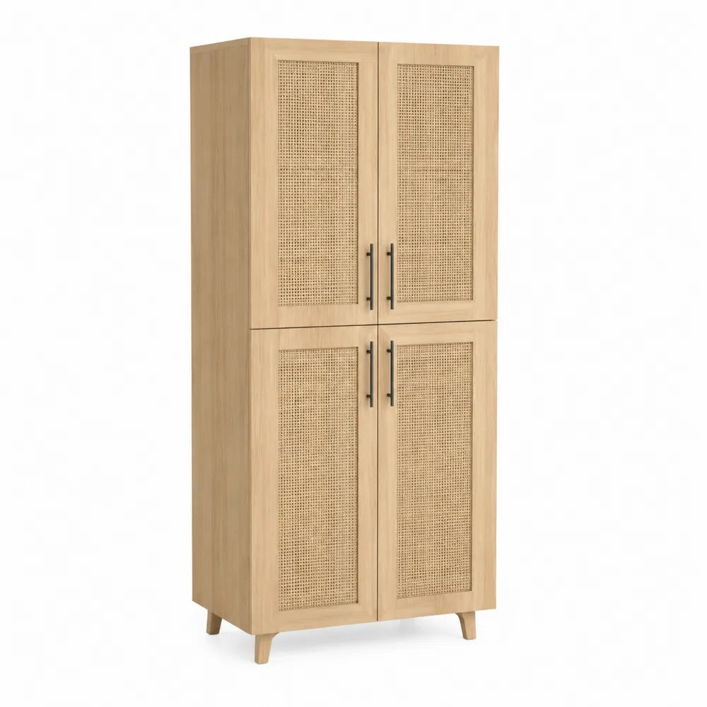 Armadio in legno con ante in rattan 180x80x40 cm