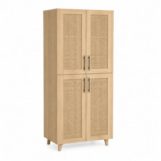 Armadio in legno con ante in rattan 180x80x40 cm