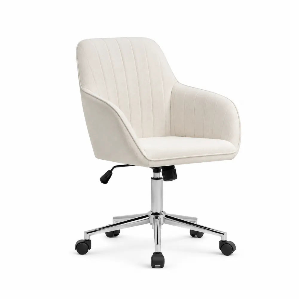 Sedia da ufficio in tessuto microfibra beige con base in metallo