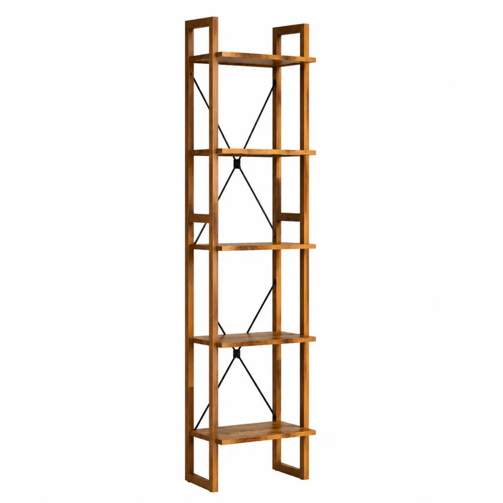 Scaffale libreria in legno di acacia con 5 ripiani, 180x60x30cm