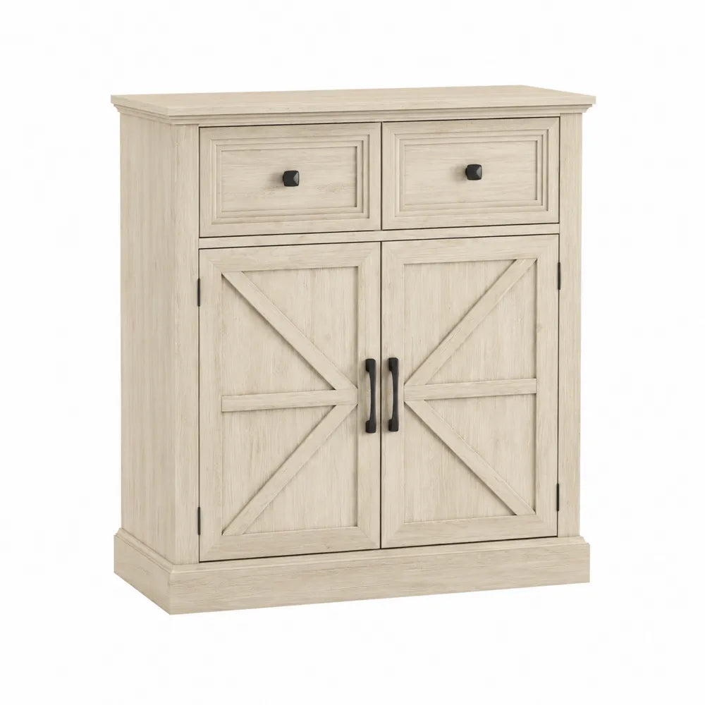 Credenza in legno chiaro con cassetti e ante