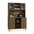 Credenza in legno con portabottiglie e ante in vetro temperato, noce, 180x120x40 cm