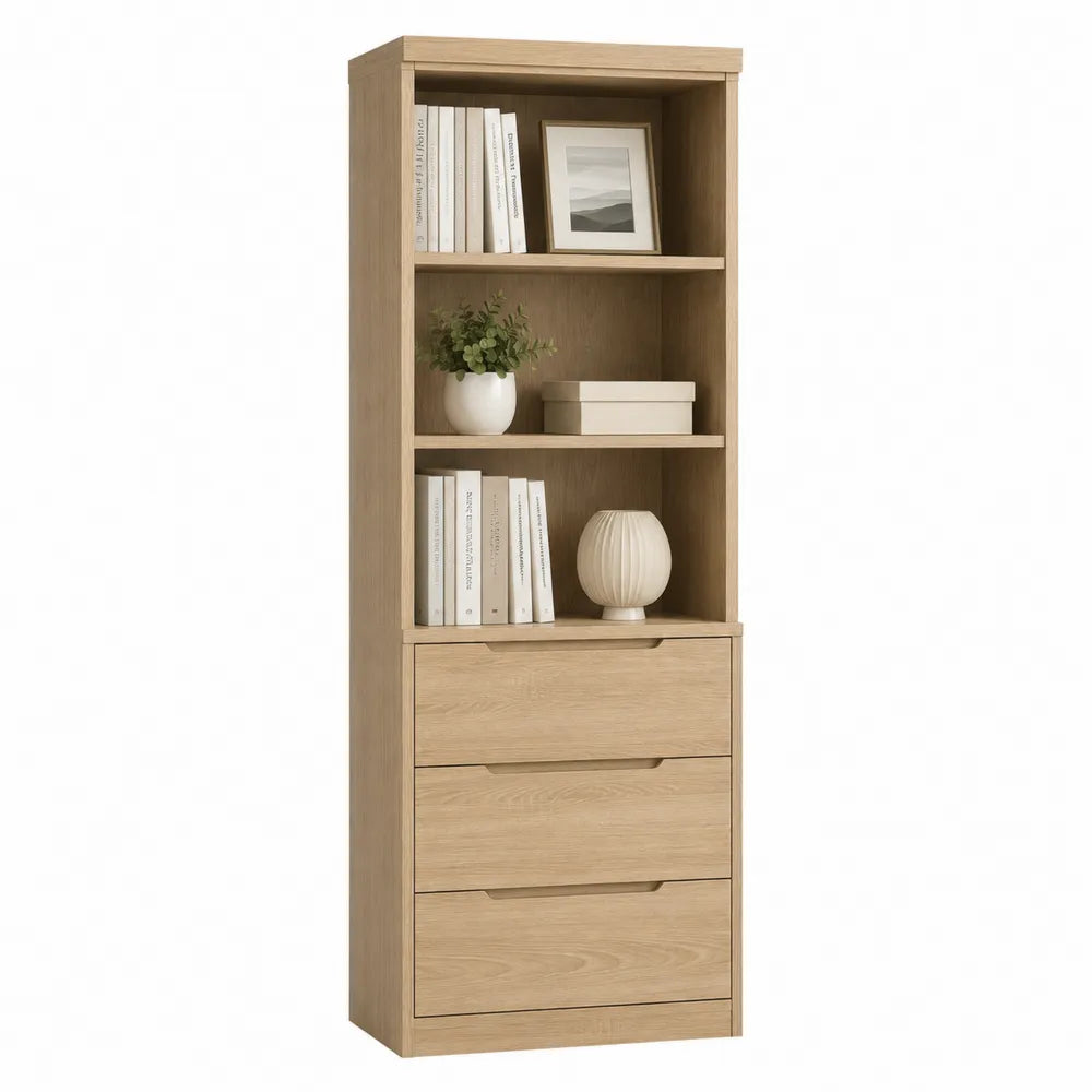 Scaffale libreria in legno MDF rovere con 3 cassetti