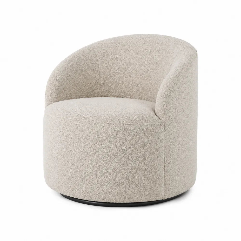 Poltrona girevole in tessuto bouclé beige