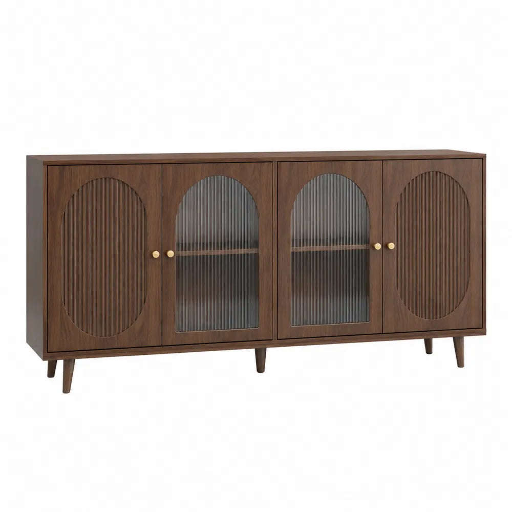 Credenza in legno e vetro scanalato marrone