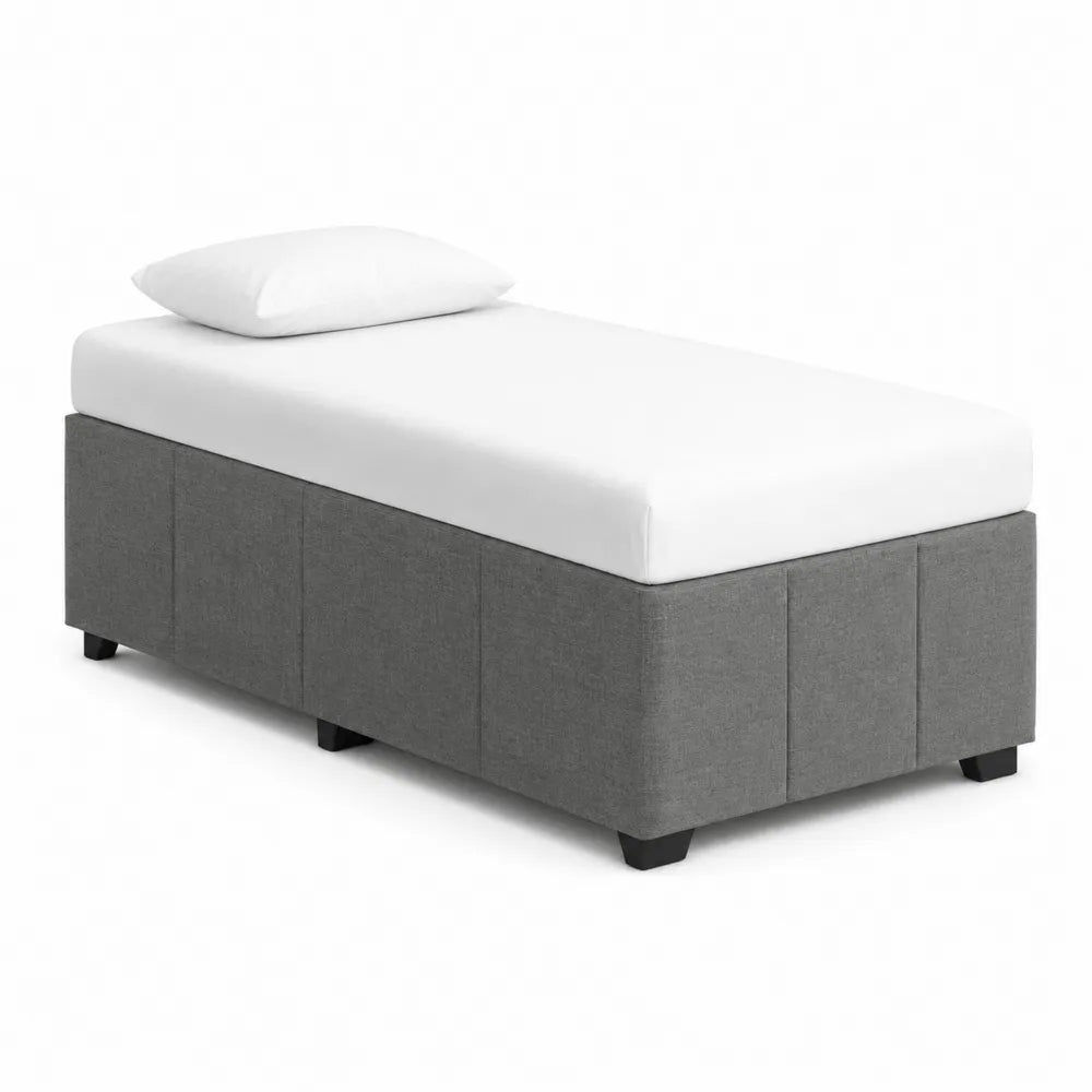 Letto Singolo in Tessuto Grigio con Materasso e Cuscino 90x200 cm