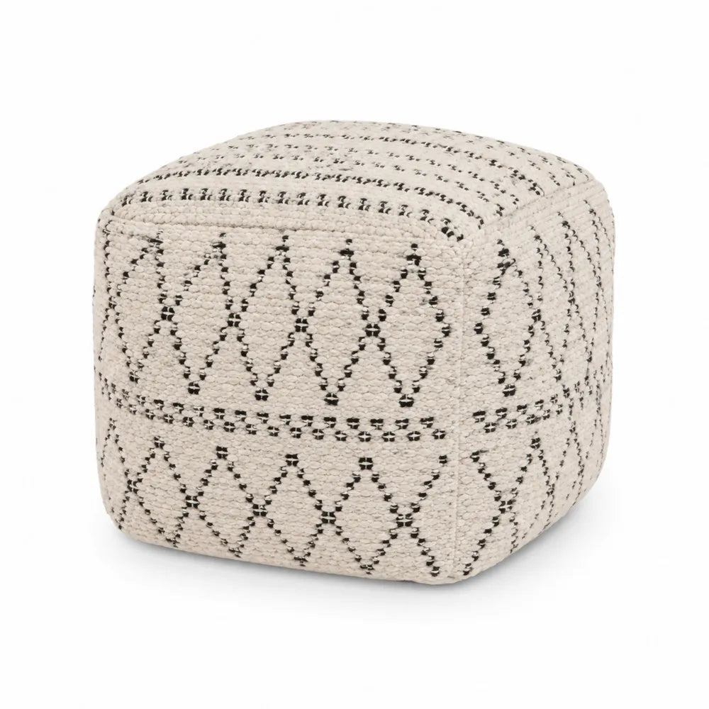 Pouf Quadrato in Cotone Beige e Nero 40x40x40 cm