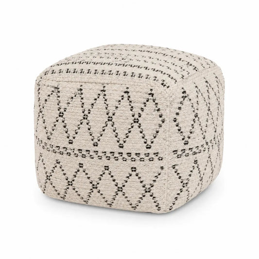 Pouf Quadrato in Cotone Beige e Nero 40x40x40 cm