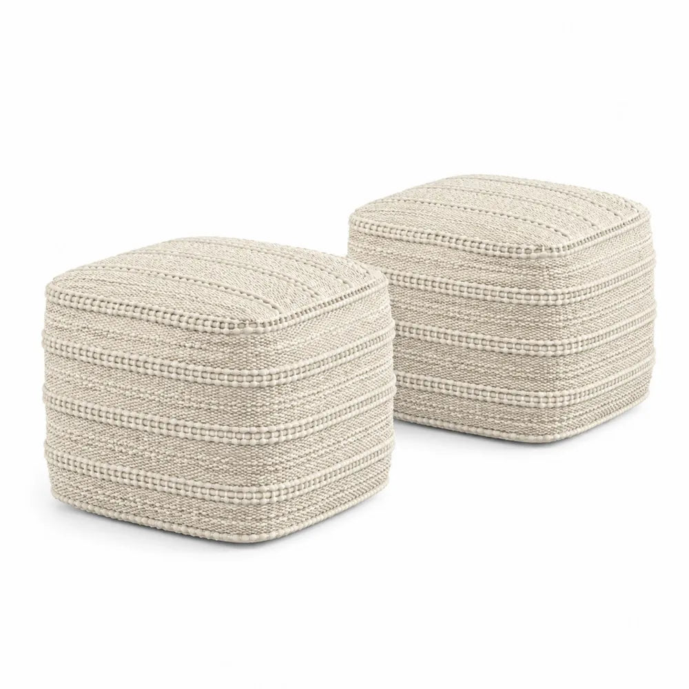 Set di 2 Pouf Quadrati in Cotone Beige