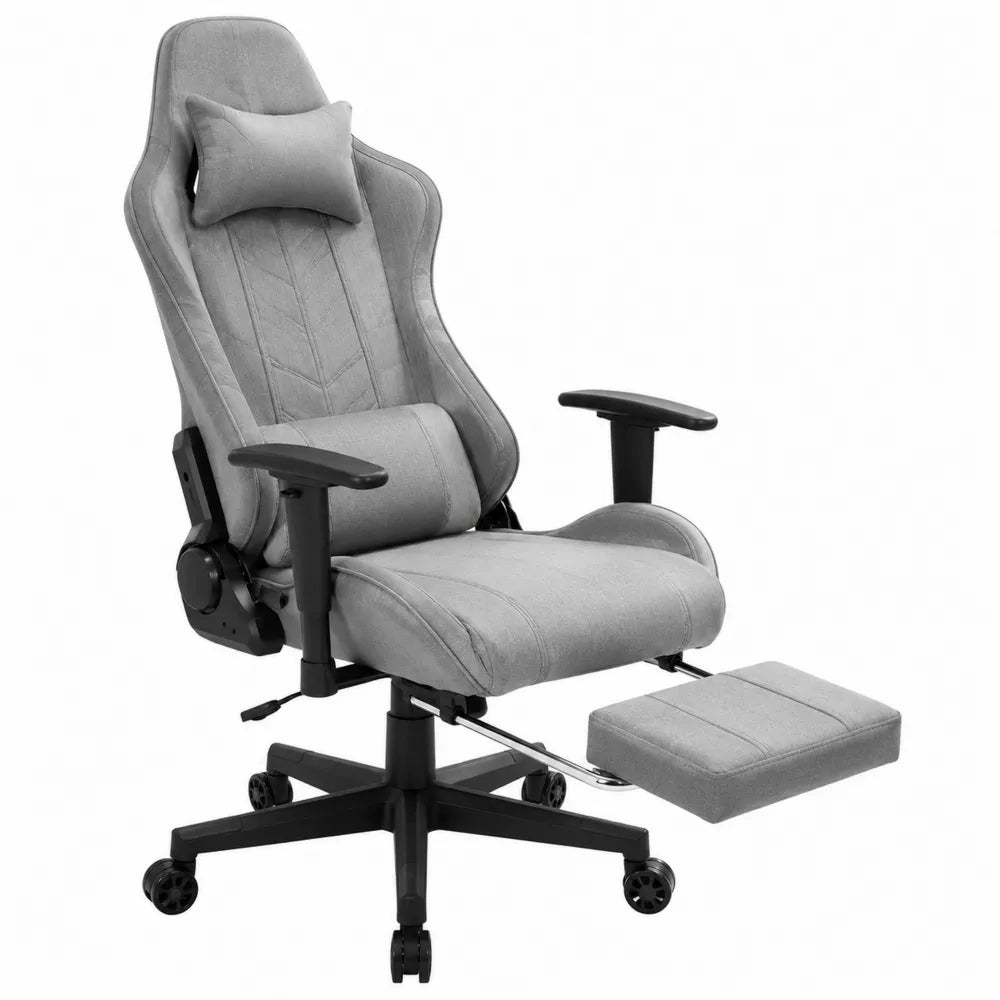 Sedia da ufficio in tessuto grigio con poggiapiedi
