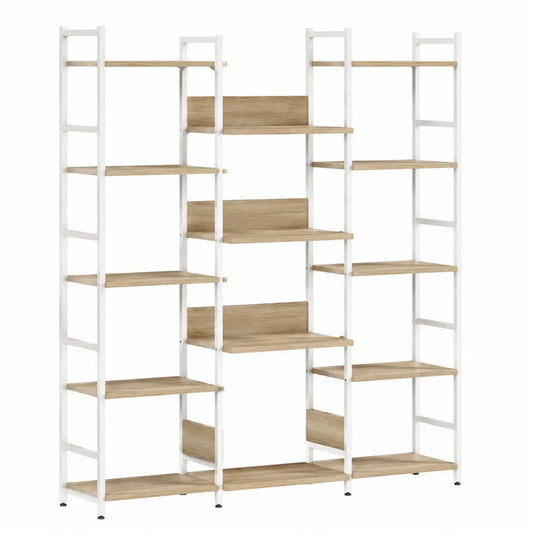 Scaffale modulare in metallo bianco e legno ingegnerizzato 180x160x30 cm