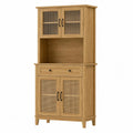 Credenza in legno con vetro scanalato e ante in rattan