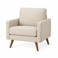Poltrona in Tessuto di Lino Beige con Gambe in Legno