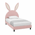 Letto singolo bambini con testiera orecchie di coniglio in legno e PU rosa