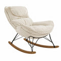 Sedia a dondolo in tessuto beige con struttura in metallo e base in legno