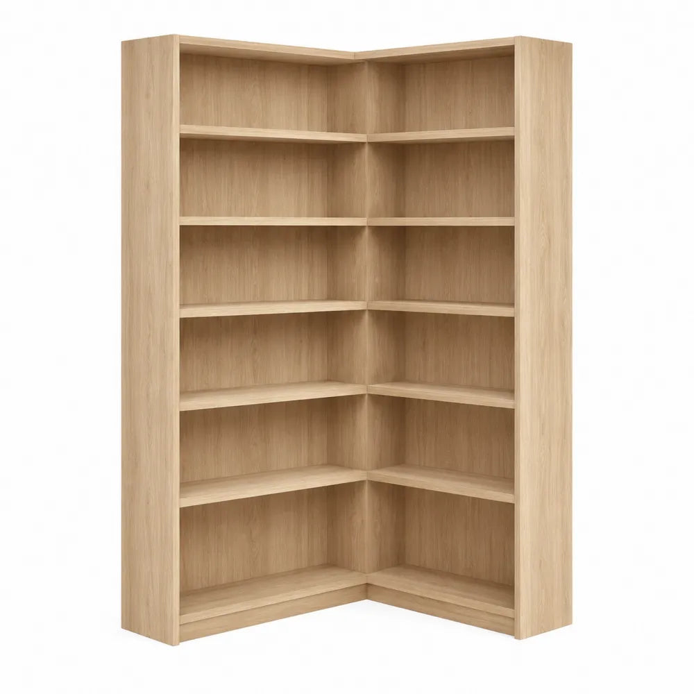 Libreria angolare in legno con 10 ripiani rovere