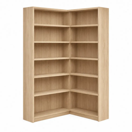 Libreria angolare in legno con 10 ripiani rovere
