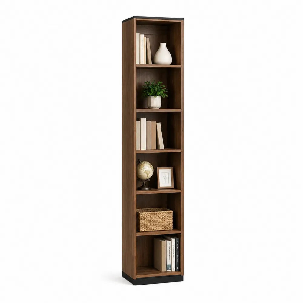 Libreria alta in legno con 6 ripiani color marrone