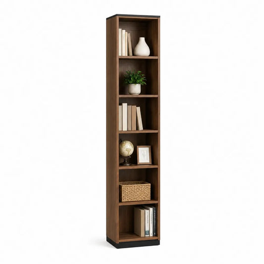 Libreria alta in legno con 6 ripiani color marrone